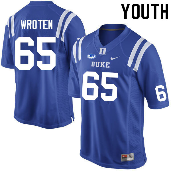 Youth #65 Elijah Wroten Duke Blue Devils College Football Jerseys Sale-Blue